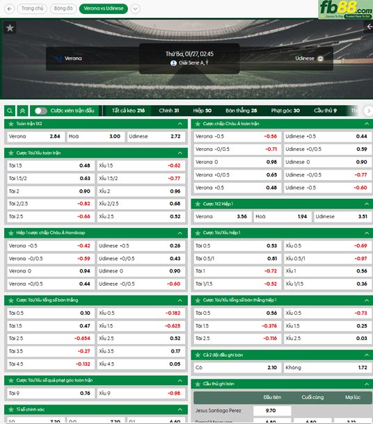 fb88 ty le tran dau Verona vs Udinese 27 01 2026
